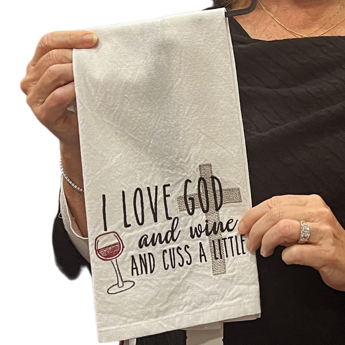 Love God and Wine * Christian Humor - Embroidered Kitchen Towel
