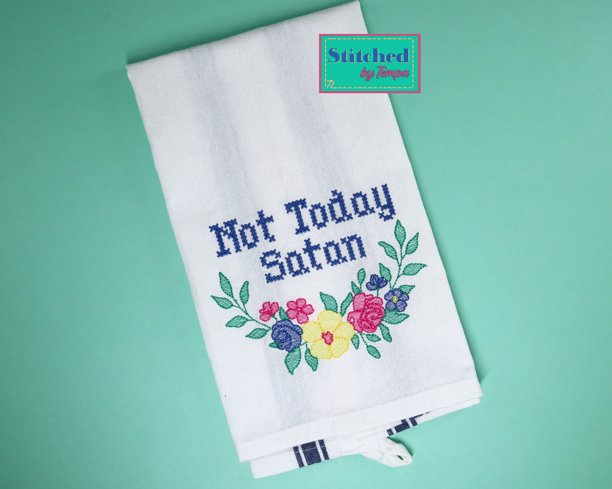 Not Today Satan, Cross-stitch Snarky Embroidered Hand Towel