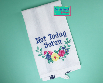Not Today Satan, Cross-stitch Snarky Embroidered Hand Towel