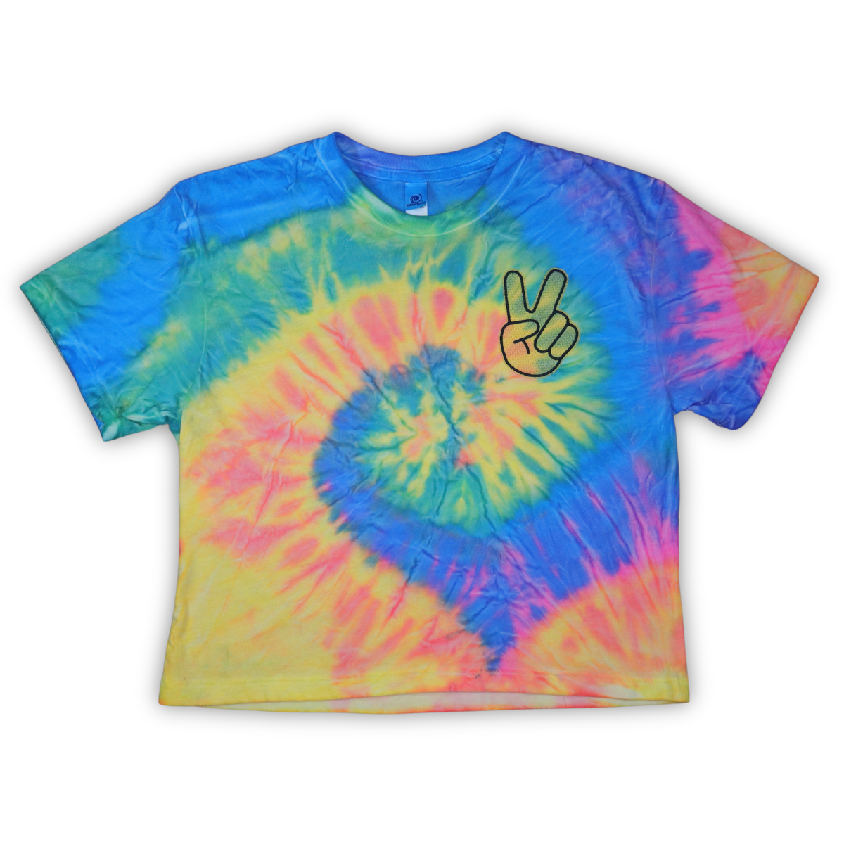 Neon Rainbow Peace Sign Cropped Shirt | ASL Sign Language Embroidered Tee