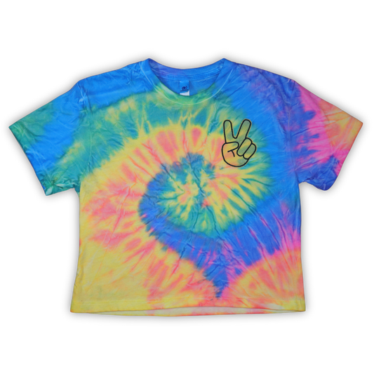 Neon Rainbow Peace Sign Cropped Shirt | ASL Sign Language Embroidered Tee