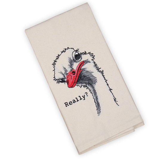 "Really?" Sarcastic Ostrich Embroidered Kitchen Towel