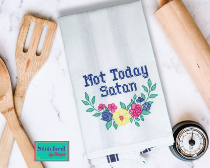 Not Today Satan, Cross-stitch Snarky Embroidered Hand Towel