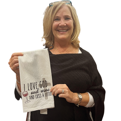 Love God and Wine * Christian Humor - Embroidered Kitchen Towel
