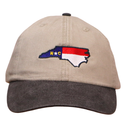 Embroidered Hat * NC Flag Design * Khaki with Brim