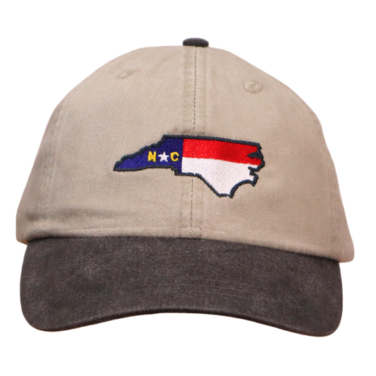 Embroidered Hat * NC Flag Design * Khaki with Brim