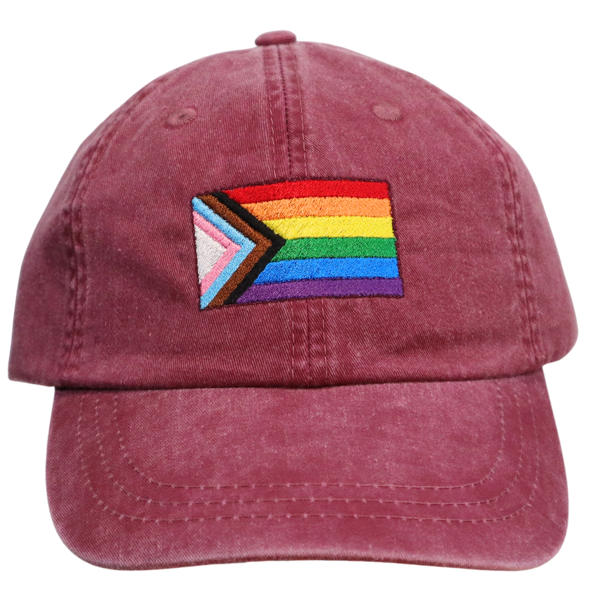 Embroidered Hat * Pride Progress Flag * Burgundy