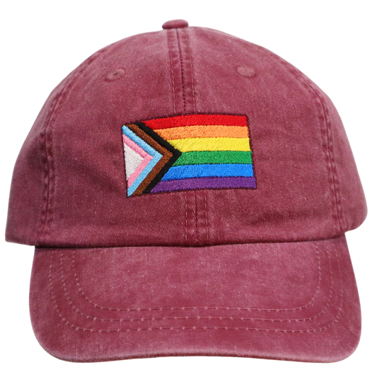 Embroidered Hat * Pride Progress Flag * Burgundy