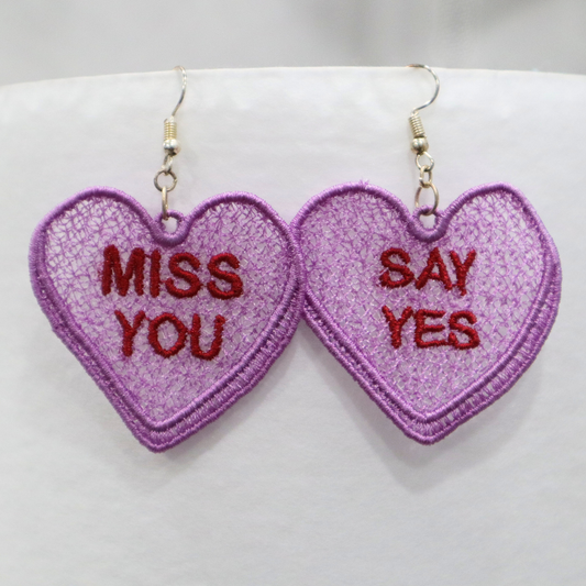 Freestanding Lace Conversation Hearts * Valentine's Earrings