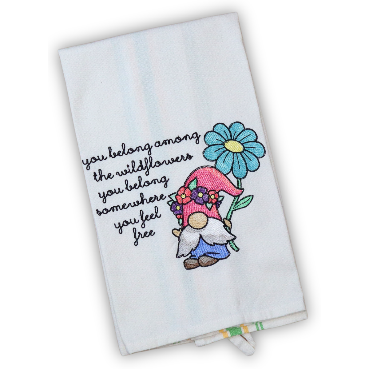 Gnome Towel, Wildflowers Embroidered Hand Towel