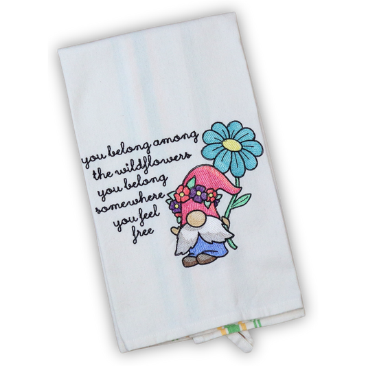 Gnome Towel, Wildflowers Embroidered Hand Towel