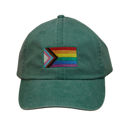 Embroidered Hat * Pride Progress Flag * Forest Green