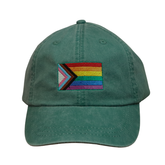 Embroidered Hat * Pride Progress Flag * Forest Green