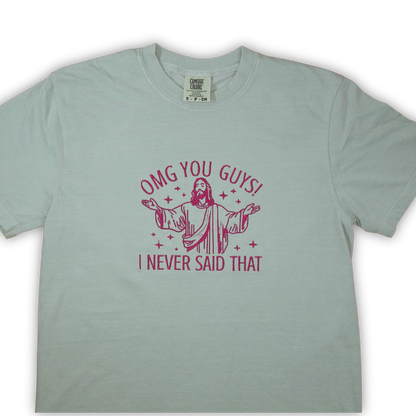 OMG! Jesus Embroidered Tee, Aqua with Purple
