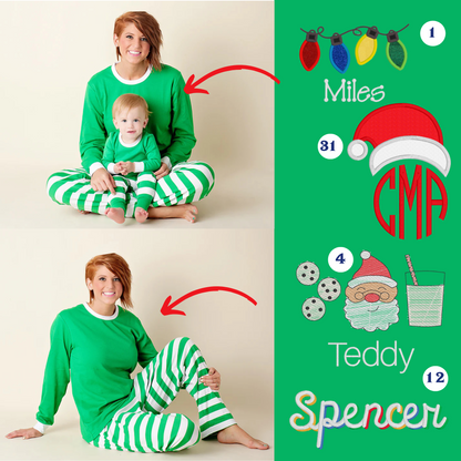 PRE-ORDER ONLY * Adult HOLIDAY PJs! 2025 * RTS mid-November * Green White Stripe