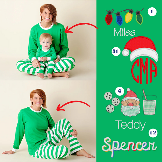 PRE-ORDER ONLY * Adult HOLIDAY PJs! 2025 * RTS mid-November * Green White Stripe