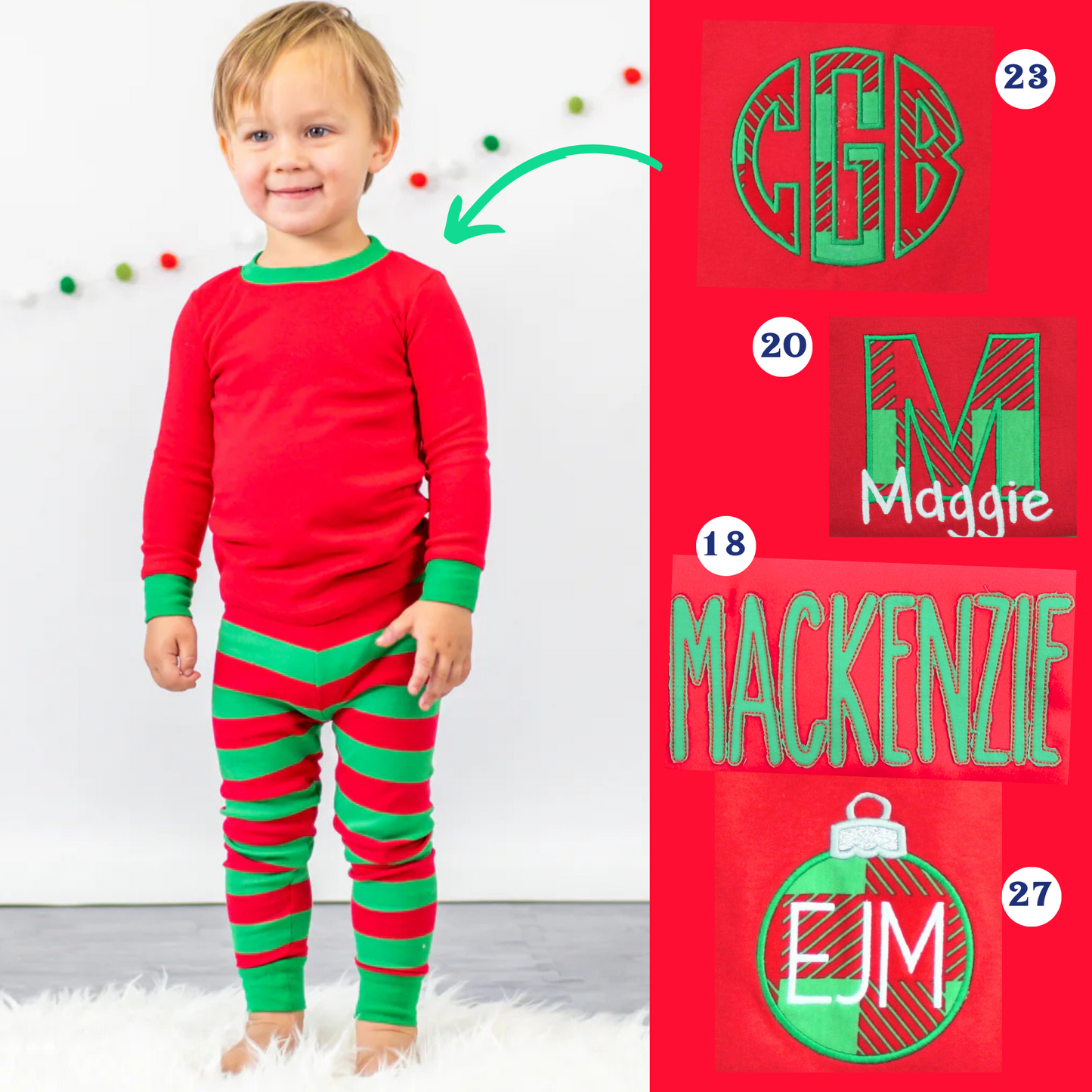 PRE-ORDER ONLY * Kids HOLIDAY PJs! 2025 * RTS mid-November * Red Green Stripe