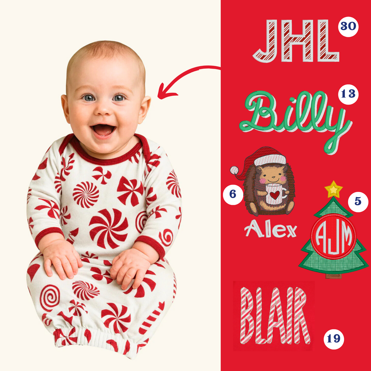 PRE-ORDER ONLY * Kids HOLIDAY 0-3mos BABY GOWN! 2025 * RTS mid-November * Peppermint Pop
