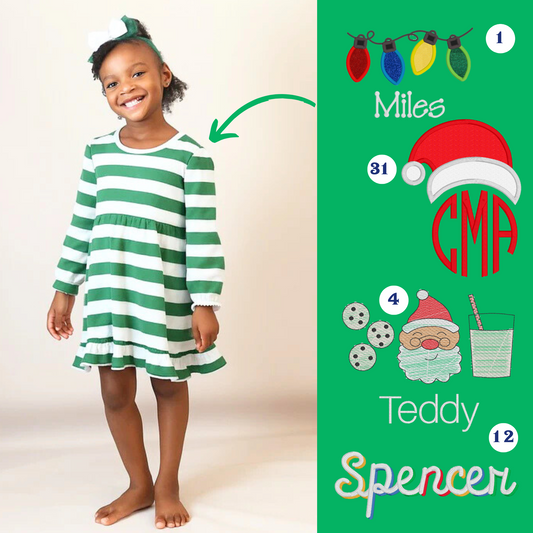 PRE-ORDER ONLY * Kids HOLIDAY GOWN! 2025 * RTS mid-November * Green White Stripe