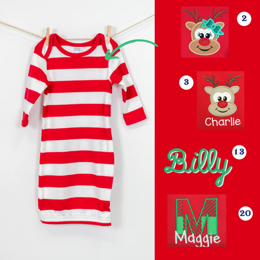 PRE-ORDER ONLY * Kids HOLIDAY 0-3mos BABY GOWN! 2025 * RTS mid-November * Red White Stripe