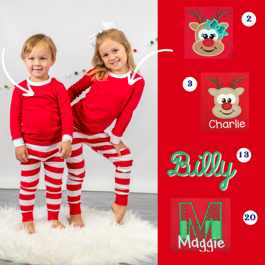 PRE-ORDER ONLY * Kids HOLIDAY PJs! 2025 * RTS mid-November * Red White Stripe