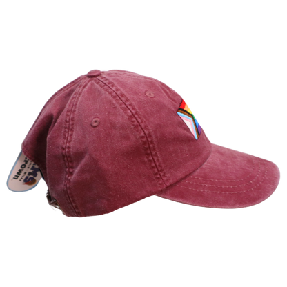 Embroidered Hat * Pride Progress Flag * Burgundy