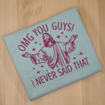 OMG! Jesus Embroidered Tee, Aqua with Purple