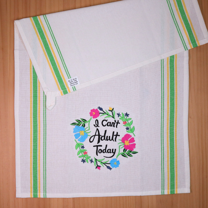 I Can't Adult Today, Snarky Embroidered Hand Towel