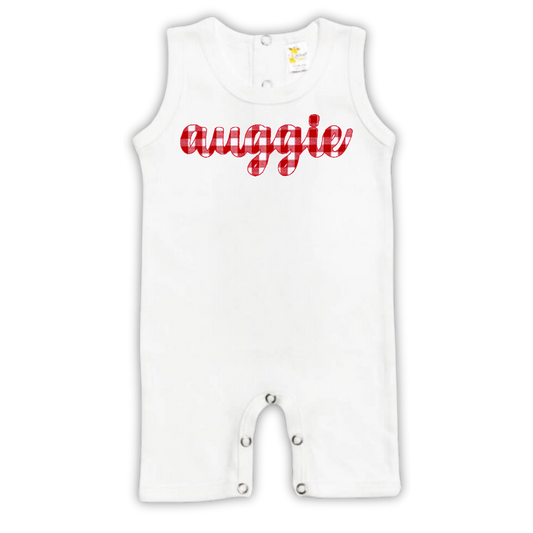 Personalized Sleeveless Romper, Cursive Gingham Custom Design, Baby Shower Gift