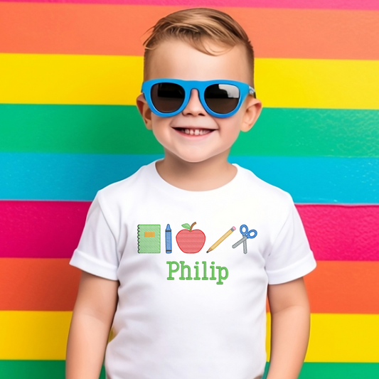 Back to School Shirt – Embroidered School Supply Tee for Kids