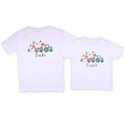 Back to School Tractor Shirt – Sketch Style Embroidered Tee for Kids