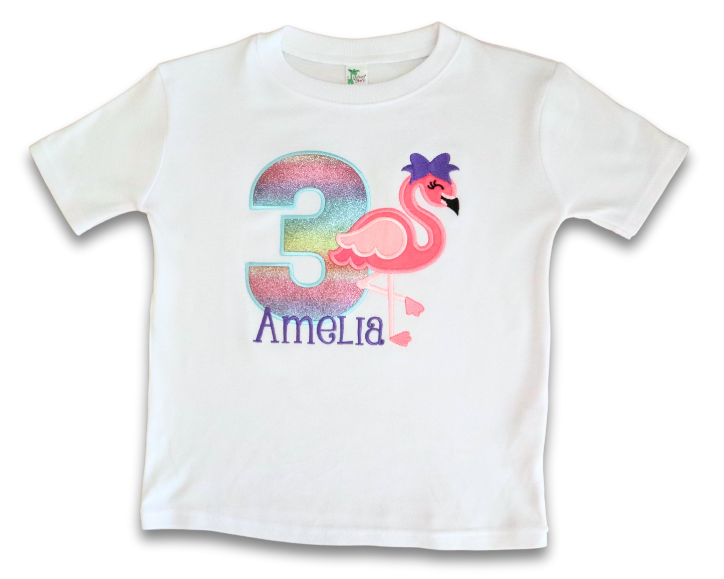 Flamingo Applique Birthday Shirt