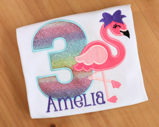 Flamingo Applique Birthday Shirt