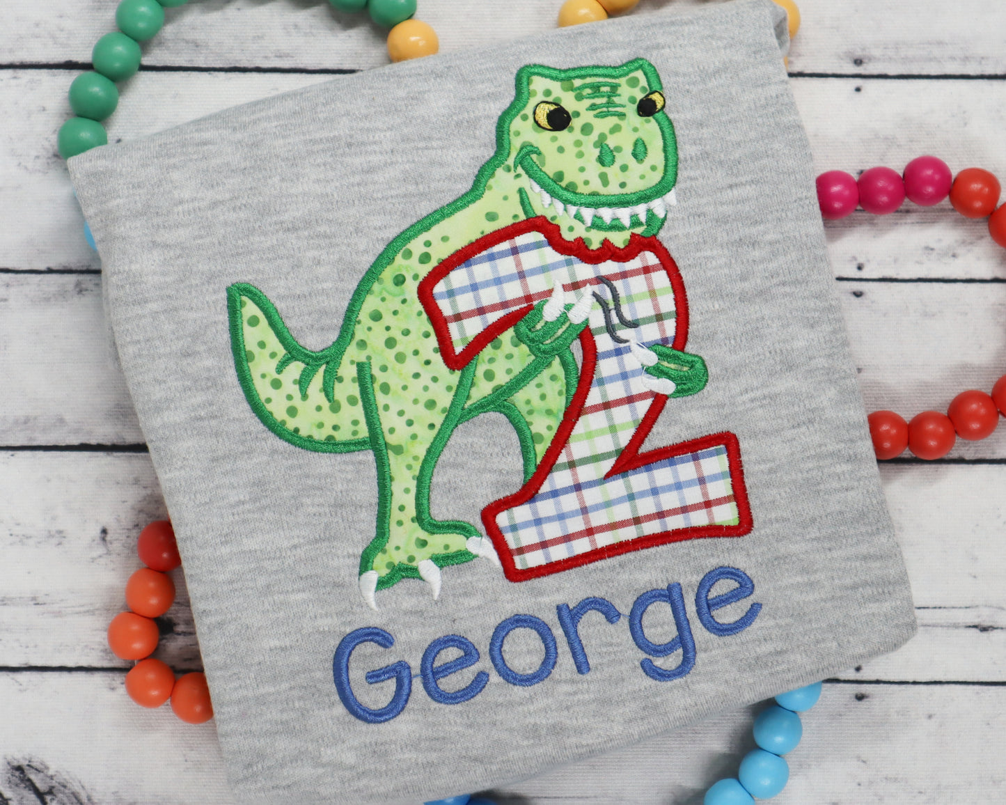 Munching Dinosaur Applique Birthday Shirt