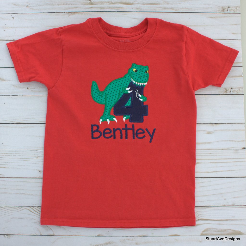 Munching Dinosaur Applique Birthday Shirt