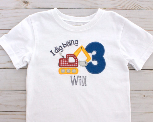 I Dig Being 3 Applique Shirt, White