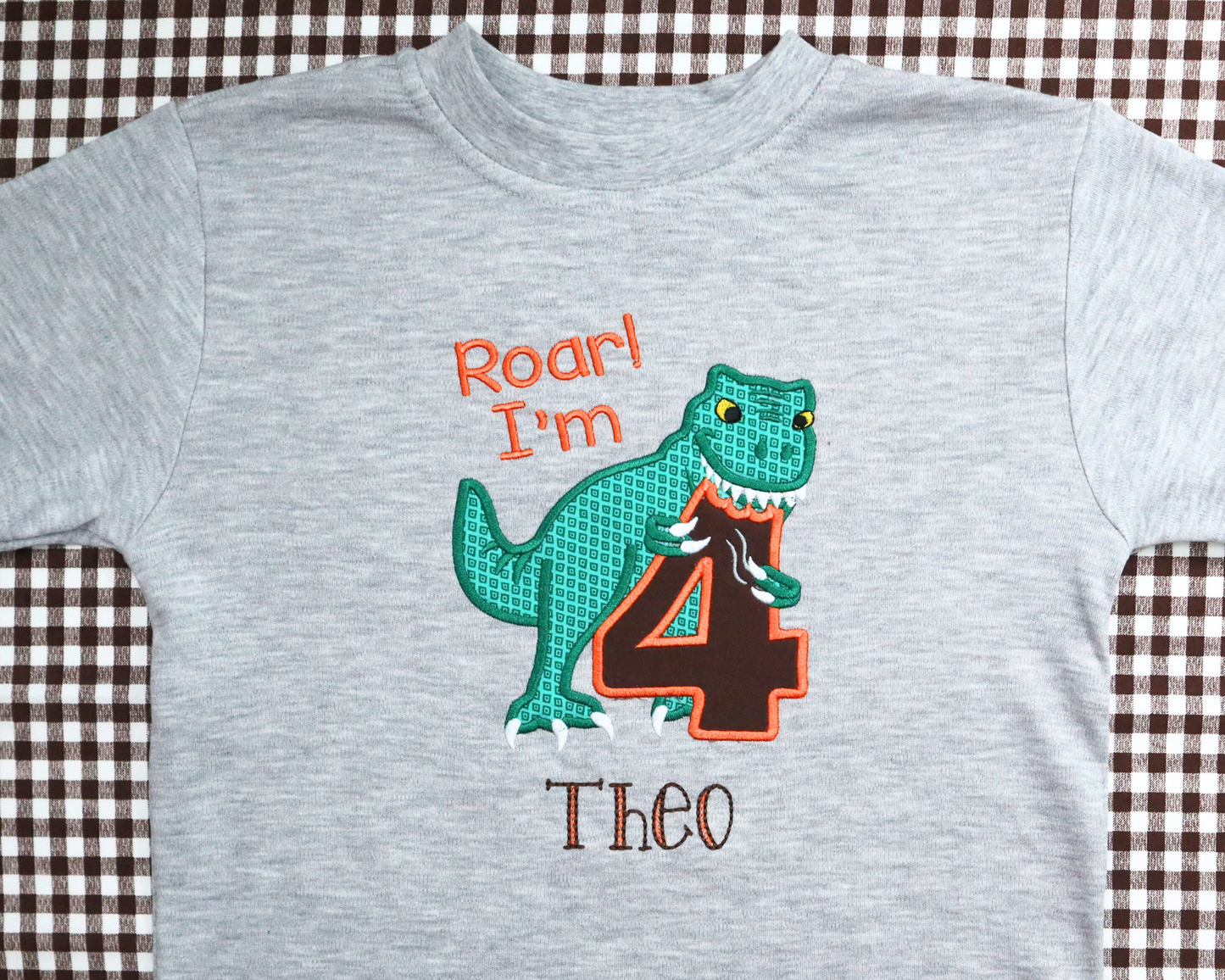 Roar! I'm 4! Dinosaur Applique Birthday Shirt