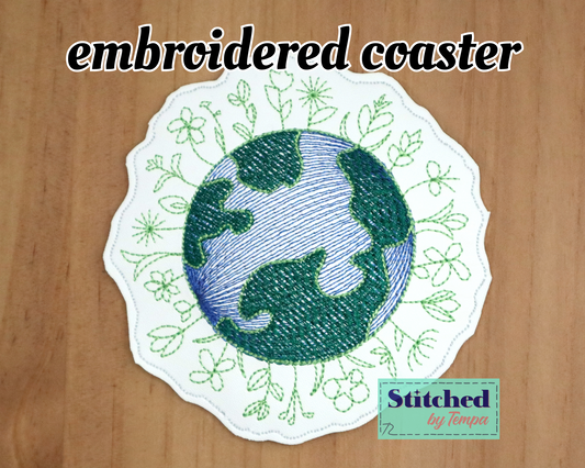 Earth embroidered coaster