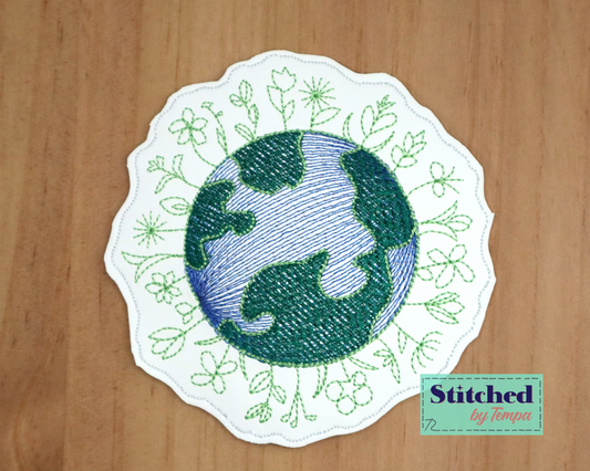 Earth embroidered coaster