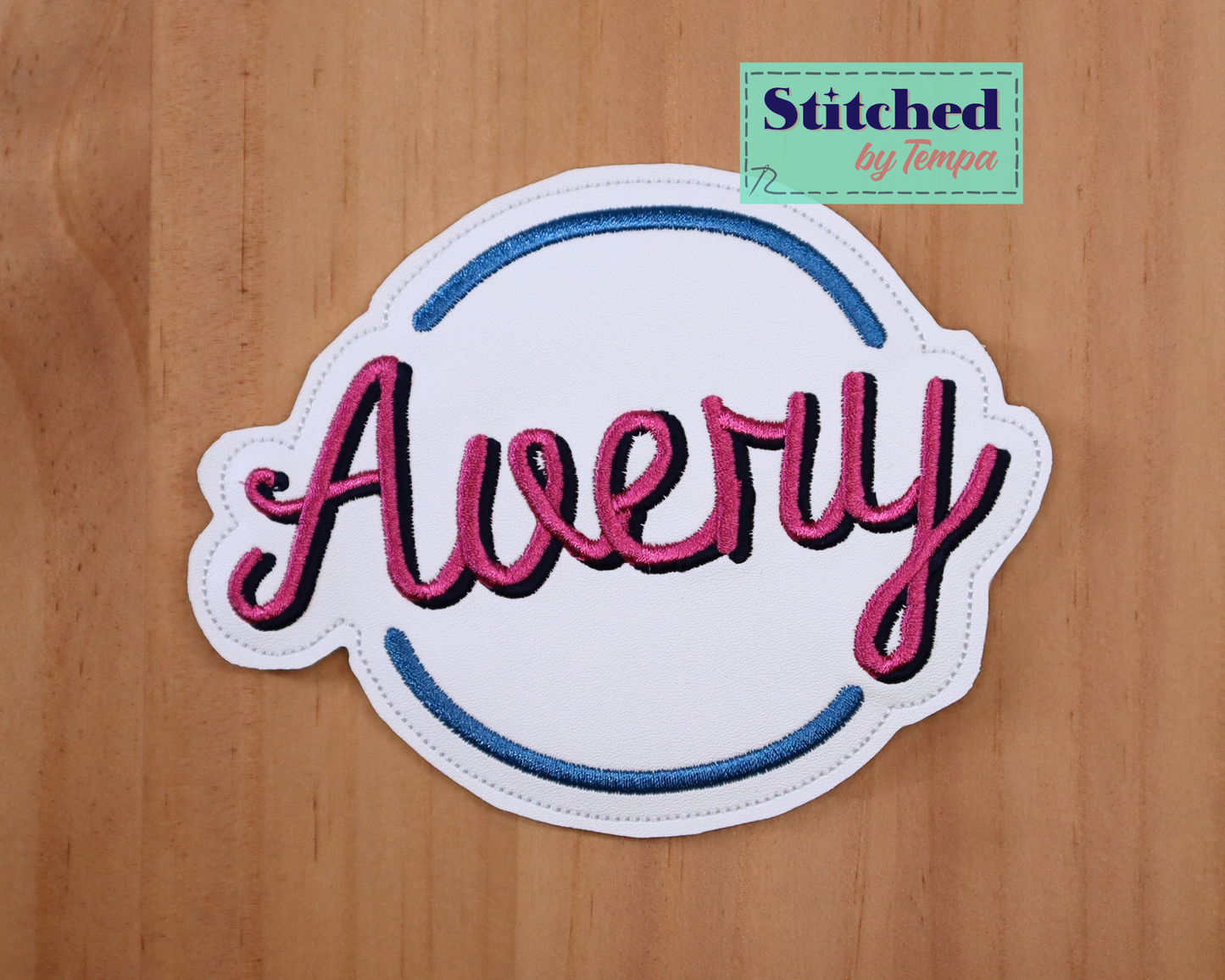 Custom Embroidered Coasters, pink blue navy, Spirit font