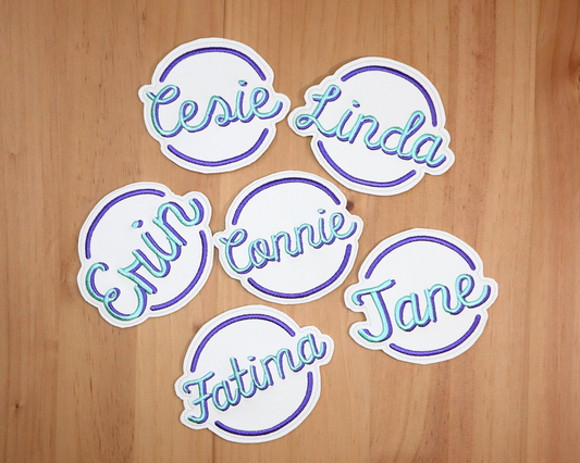 Custom Embroidered Coasters, Mint and Violet, Spirit font