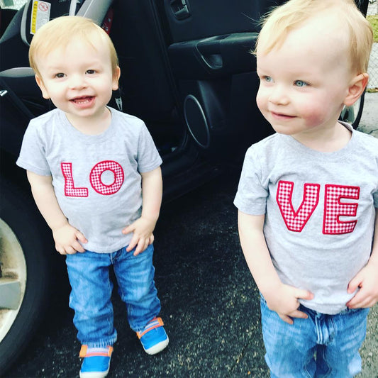LO-VE Valentine’s Sibling Shirt Set | Matching LOVE Appliqué Tees for Babies, Toddlers & Kids