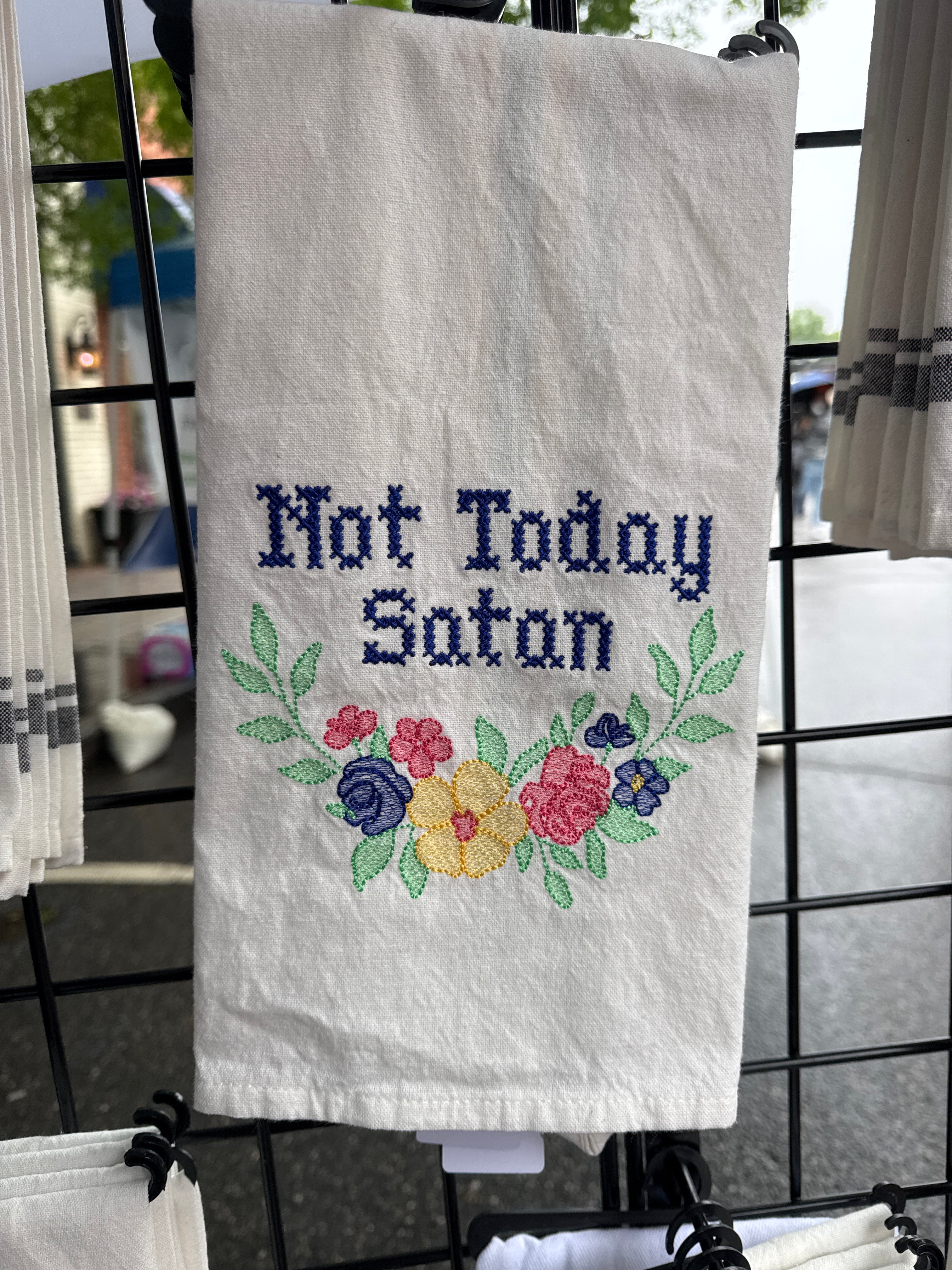 Not Today Satan, Cross-stitch Snarky Embroidered Hand Towel