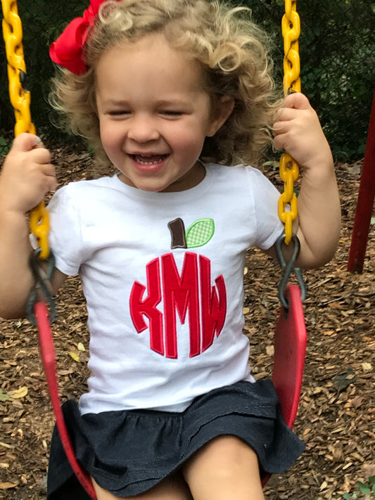 Custom Apple Applique Monogram Shirt – First Day of School Tee