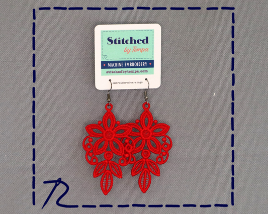 Chandelier Floral Embroidered Earrings * red