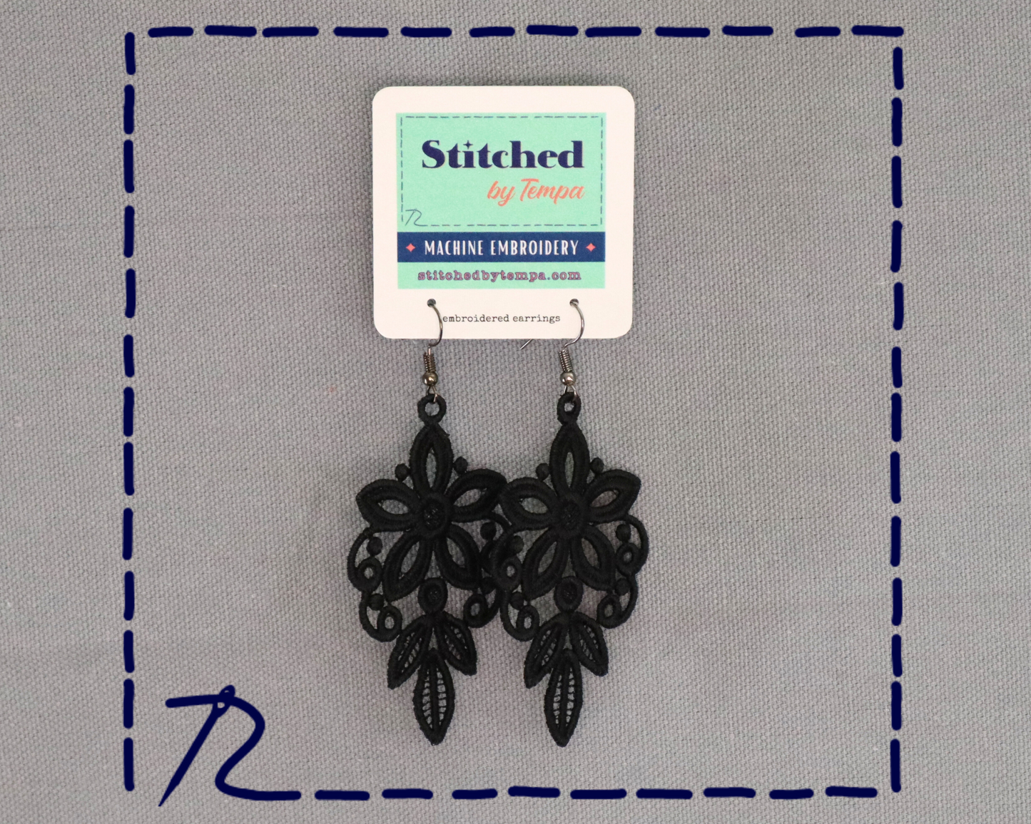 Chandelier Floral Embroidered Earrings * black