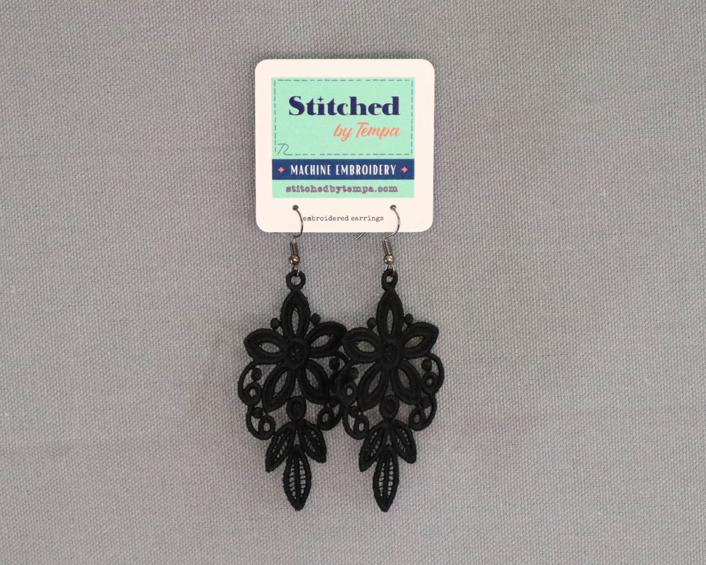 Chandelier Floral Embroidered Earrings * black