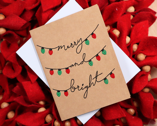 merry and bright * Embroidered Greeting Card