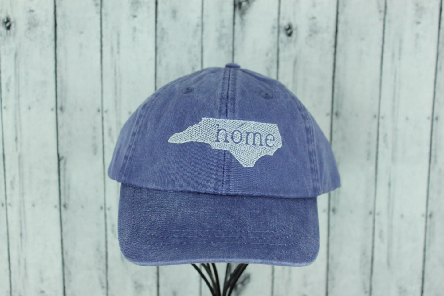 Embroidered Hat, North Carolina "home" sketch design, navy with white