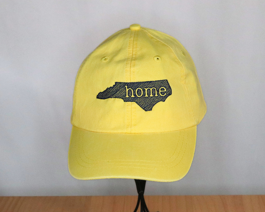 Embroidered Hat, North Carolina "home" sketch design, yellow with navy